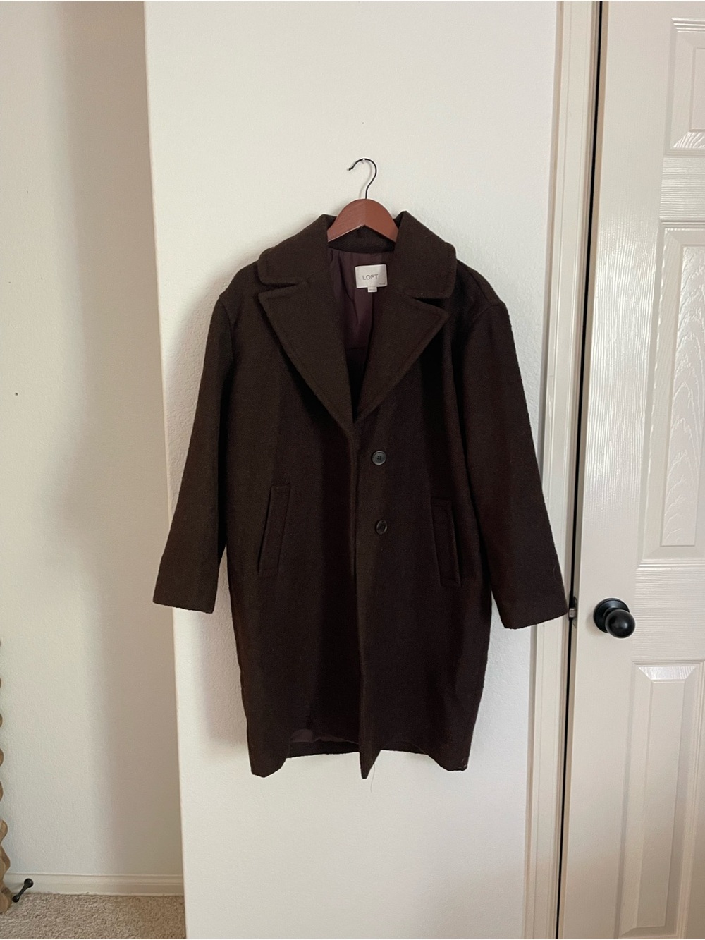LOFT Brown Wool-Blend Pea Coat